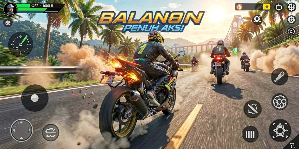 Gameplay mendebarkan dalam balapan motor 9SL.