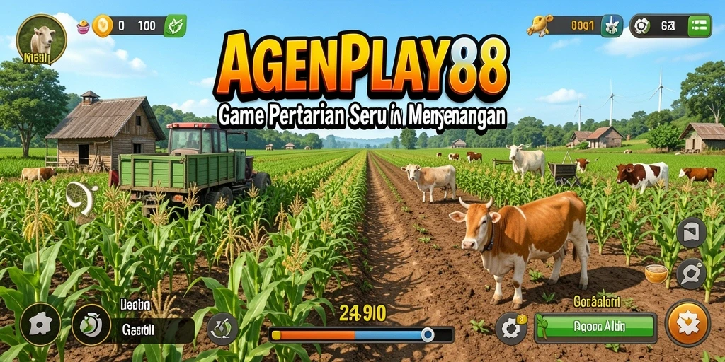 Screenshot gameplay AGENPLAY88 menunjukkan suasana pertanian yang ceria dan subur.