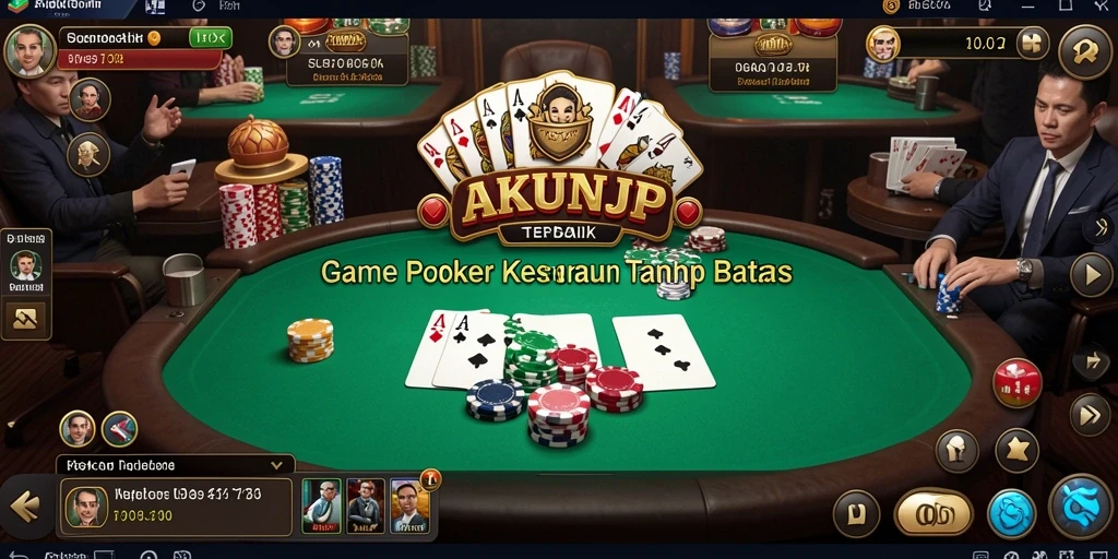 Screenshot gameplay AKUNJP yang menunjukkan suasana poker yang mendebarkan.