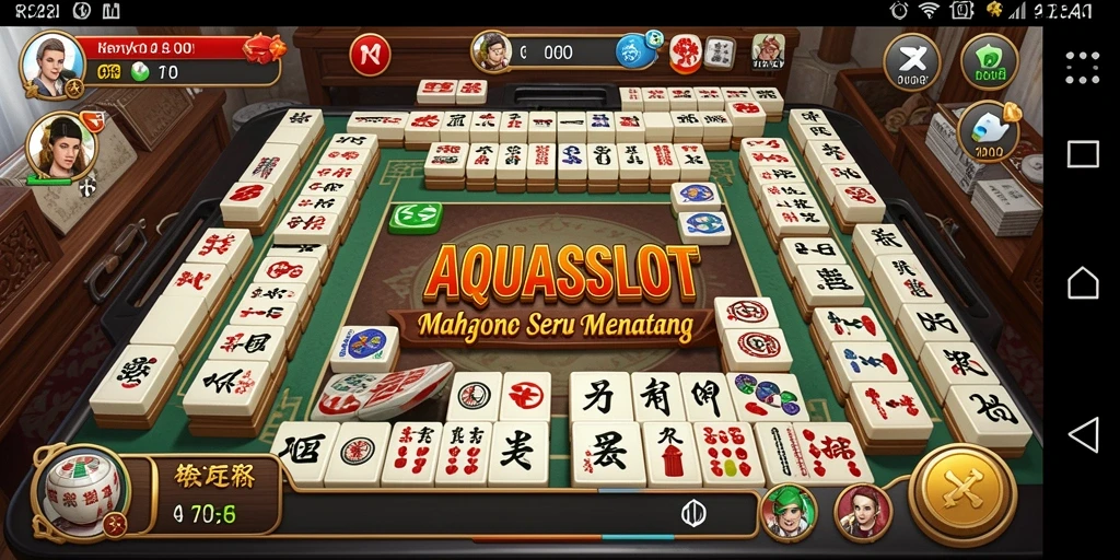 Screenshot AQUASLOT menampilkan momen seru gameplay Mahjong.