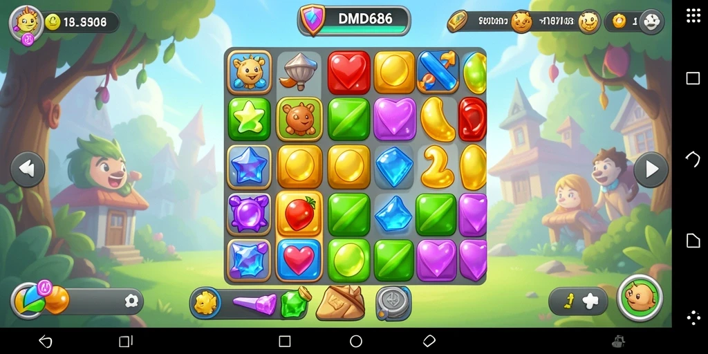 Screenshot DMD686 menampilkan aksi mencocokkan objek dalam permainan Match-3 yang seru.
