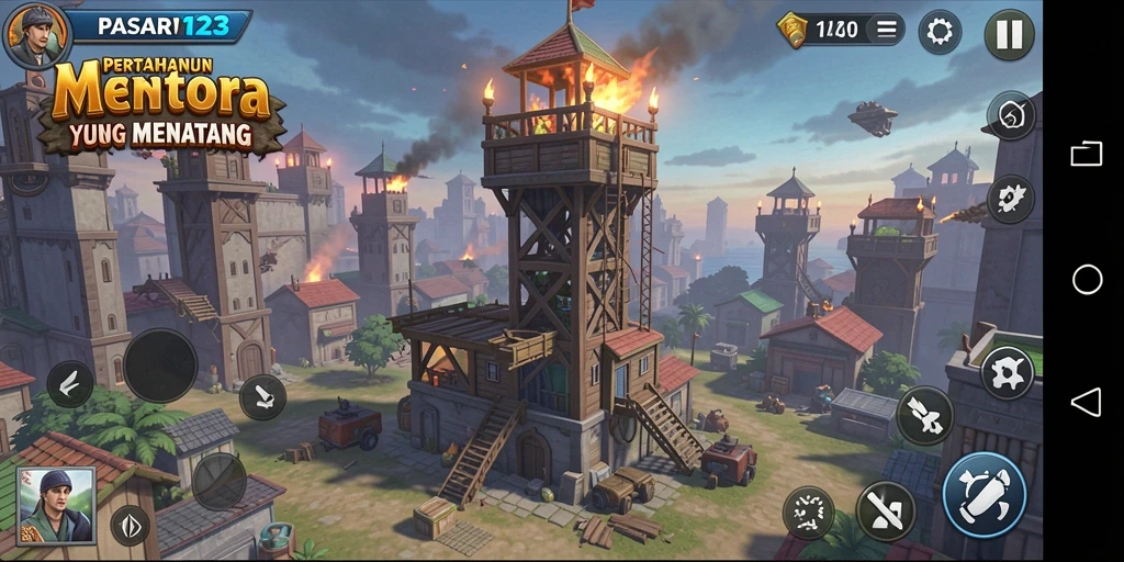 Tampilan menarik dari gameplay PASAR123 yang penuh strategi Tower Defense.