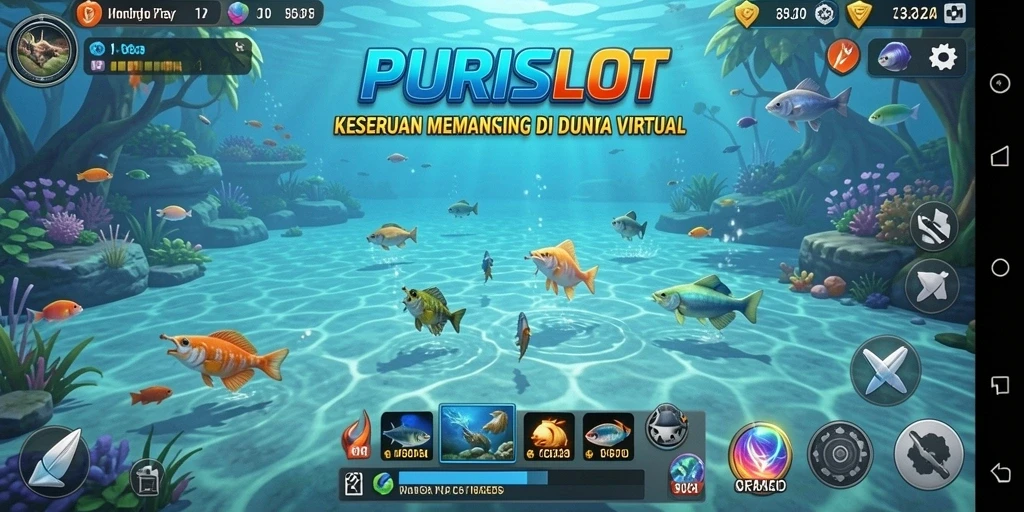Tampilan gameplay PURISLOT yang menegangkan saat memancing.