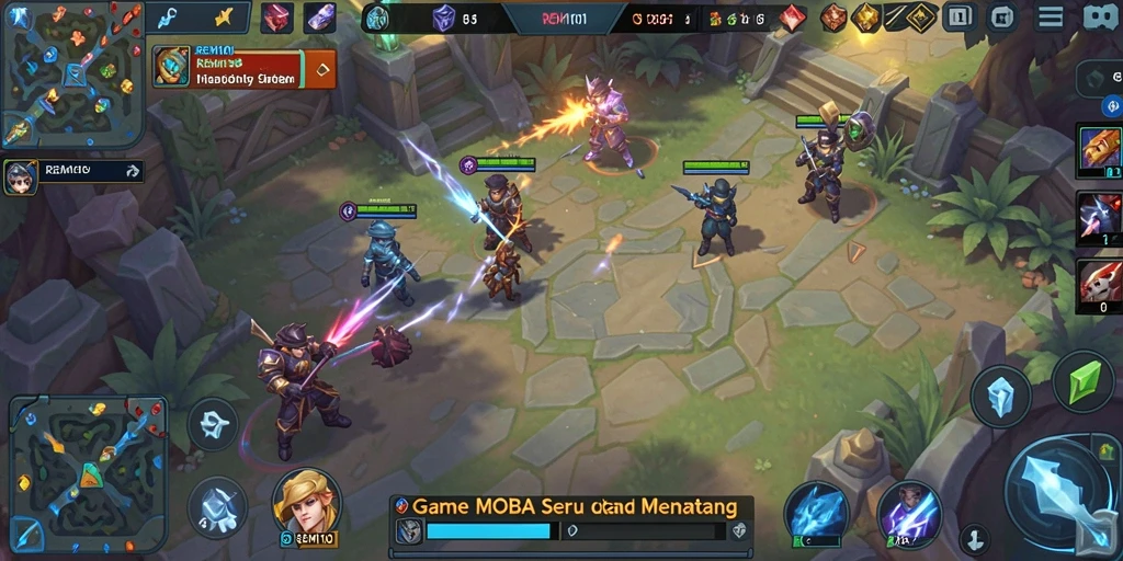 Gameplay seru <strong>REMI101</strong> dengan pertarungan MOBA yang mendebarkan.