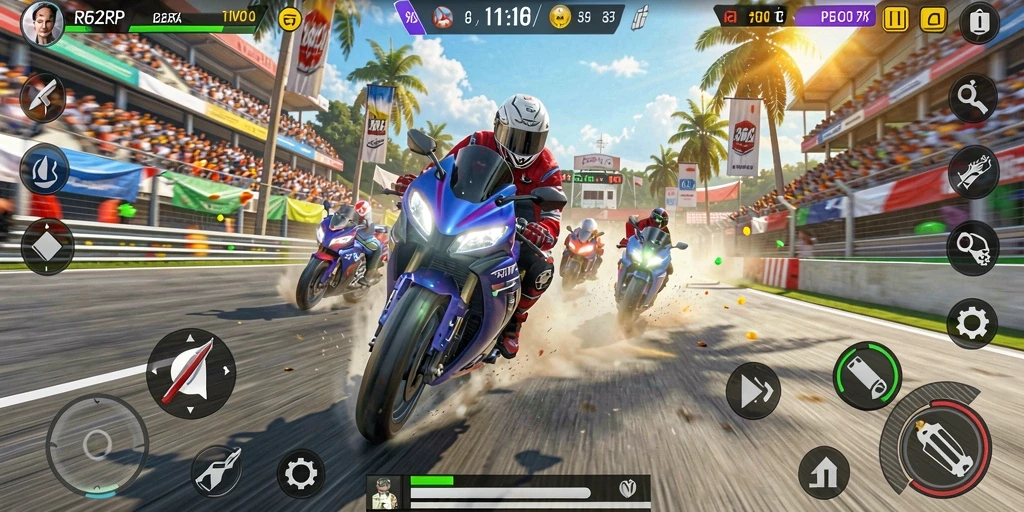Screenshot gameplay balapan motor yang mendebarkan di RP62RP.