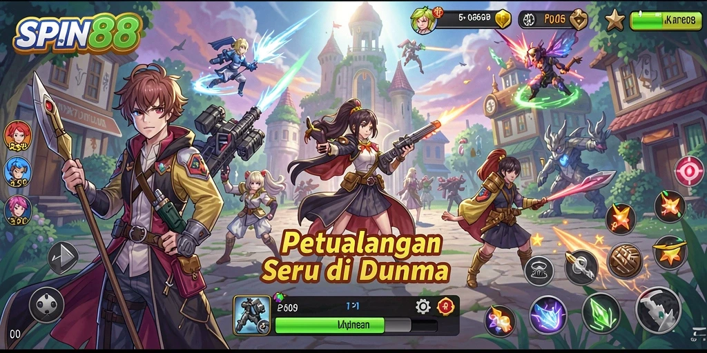 Tampilan gameplay <strong>SPIN88</strong> yang penuh aksi dan karakter Anime yang menarik.