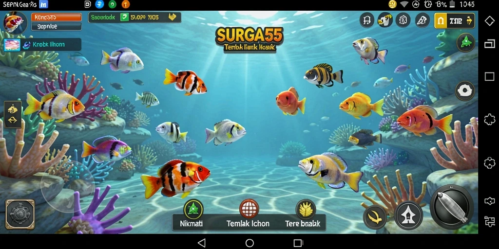 Menampilkan gameplay seru dalam SURGA55 saat berburu ikan.