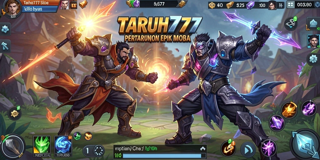 Tangkapan layar gameplay TARUH777 menampilkan aksi pertempuran MOBA yang mendebarkan.