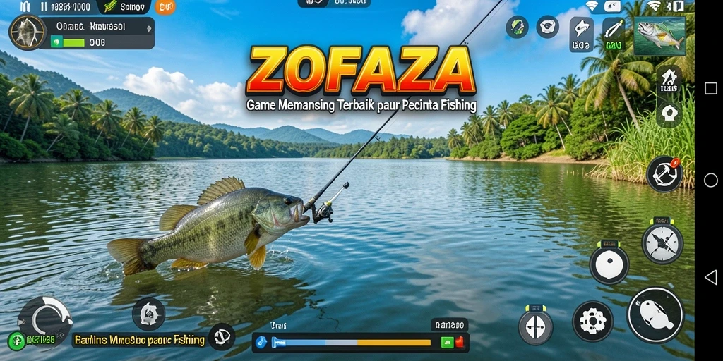 Screenshot gameplay ZOFAZA dengan aksi memancing yang seru.